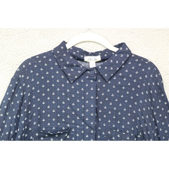Per Se 3/4 Sleeve Nautical Button-Up Tunic-Size 1X-Soft-Anchors - Picture 5 of 11